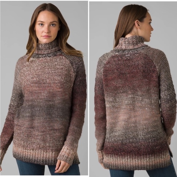 PRANA Autumn Rein Sweater tunic Turtleneck Pullover Wool chunky knit rainbow M - Picture 1 of 10